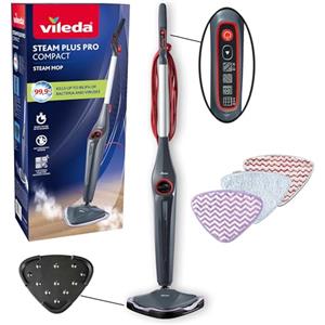 Vileda, Steam Plus Pro, Scopa a Vapore, Rimuove fino al 99% di Batteri e Virus, Ideale per Pavimenti Delicati, con 4 Impostazioni di Vapore, Include Vassoio di Stoccaggio