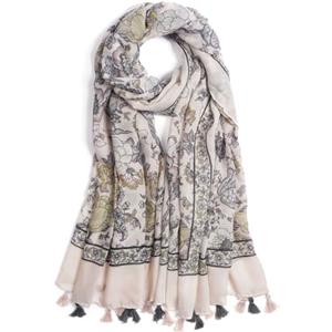 QIUTIMIY Sciarpa da Donna Leggera Morbida Sciarpa Stampata Floreale Autunno Inverno Moda Scialle Avvolgente con Frange (Fiore-Rosa Grigio)