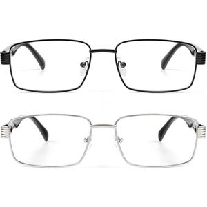 kollyseek 2 Pack Occhiali da Lettura Uomo In Metallo Anti Luce Blu Grigio nero argento 3.0 Nero+Argento