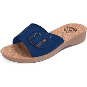 JOMIX Ciabatte Ortopediche Donna Estive Pantofole Zeppa Bassa Plantare in Sughero con Fibbia Regolabile Sandali Comodi per Anziane Signora da Casa ITD2018 Blu 40