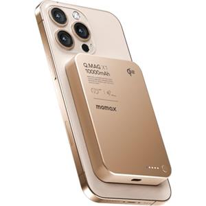 MOMAX Qi2 Powerbank Magnetico, 10000mAh Carica rapida Ultra-Sottile Caricatore esterno magnetico, 15W Carica wireless per iPhone MagSafe & Android, Portatile Leggero, Oro