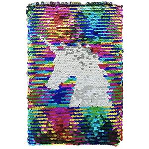 Exerz Taccuino di Paillettes Reversibile A5/ Diario con Paillettes Mermaid/Diario della Sirena/Blocco Note Magico - per Ufficio/Scuola/Fare Regali (Arcobaleno/Unicorno)