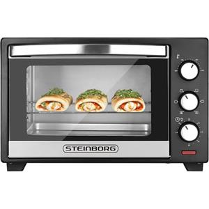 Steinborg Mini forno elettrico da 25 litri - forno per pizza 3 in 1 con calore superiore/inferiore e convezione d'aria, mini forno da 1600 Watt con timer da 60 minuti e teglia per briciole