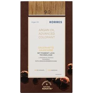 KORRES ARGAN OIL Colorant - tintura per capelli senza ammoniaca all'olio di argan biologico, Biondo chiarissimo 9.0, 100% di copertura dei capelli bianchi e vegano