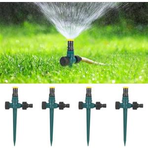 YANGWEN 4 Pezzi Irrigatori Giardino 360° Girevoli - Irrigatori Automatici per Prato, Piante e Aiuole - Regolazione Personalizzata, ClimaResistenti in ABS (Verde) - Sistema Irrigazione Efficiente e Durevole
