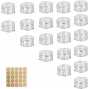 ANYUANKW 20 Pezzi Contenitori Cosmetici 5ml Barattolini Plastica Piccoli con Tappo Vasetti Trasparente da Viaggio con Etichette per Crema Perline Polvere Pillole