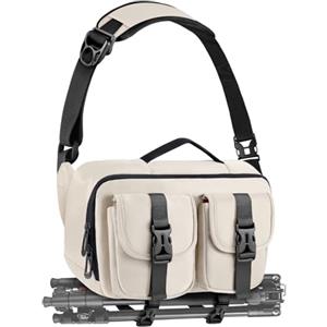 TAAOKA Borsa a tracolla per fotocamera DSLR con supporto per treppiede, borsa a tracolla impermeabile per fotografi (beige)