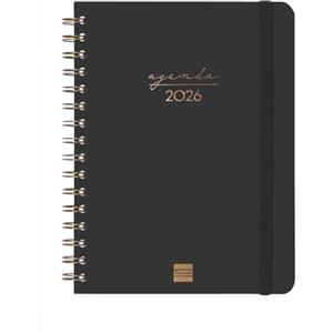 Finocam - Agenda Spirale 2026 Settimana Layout Verticale | Gennaio - Dicembre 12 mesi | Agenda Annuale 2026 con elastico | Doppia Spirale Copertina Rigida Spirale Alma - Nero - Internazionale