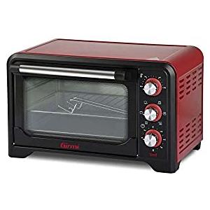 Girmi FE20 Forno Elettrico, 1380 W, 20 Litri, Termostato regolabile 230°, Luce interna, Griglia Inox, Timer 60 min, 4 resistenze riscaldanti, Accesori inclusi Rosso