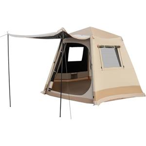 HOMASIS Tenda Campeggio Esagonale per 4-6 Persone, Tenda Pop-up Automatica con Doppia Porta e Borsa da Trasporto, Tenda Famigliare con Zanzaziera per Escursioni, Spiaggia, 330 x 270 x 200 cm, Beige