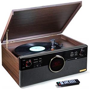 Technaxx Germany Giradischi Bluetooth V5.0 Dab Digitalizzazione di Dischi in Vinile Cassette CD Radio Funzione AUX RCA Altoparlanti Stereo TX-137, Marrone