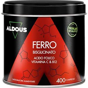 Aldous Bio Ferro Integratore con Vitamina C, Acido Folico, B12-400 Compresse - Ferro Chelato - Globuli Rossi, Energia Supplemento, Sistema Immunitario - Integratore Stanchezza Fisica e Mentale - Vegan - ALDOUS