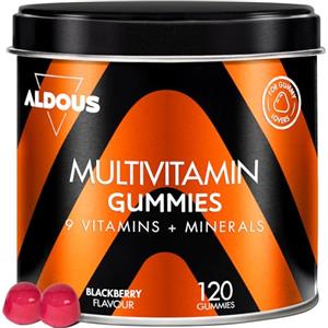 Aldous Bio Multivitaminico con 12 Vitamine e Minerali - 120 Caramelle Gommose Gusto Mora - Vitamina D, C, B12, E, A, Acido Folico, Biotina + Vitamine - Multivitaminico Completo - Integratori Stanchezza - ALDOUS
