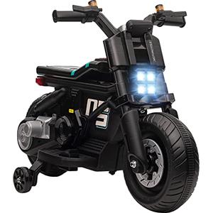 HOMCOM Moto Elettrica per Bambini 6V con Rotelle, Clacson, 4 Fari e Musica, Motorino Elettrico per Bambini 3-5 Anni in PP e Metallo, Velocità 3 km/h, 86x44x58 cm, Nera