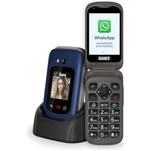 SAIET - Link 4+ Cellulare Smart Senior Per Anziani 4G e Bluetooth -Tasti e Lettere Grandi - Smartphone con Whatsapp e Tasto SOS - Blue