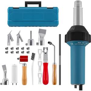 TRY-YEAN Pistola ad aria calda professionale da 1600 W, pistola ad aria calda, set completo di pistola termica per saldatura in vinile PE PVC con asta di plastica, ugelli a saldatura rapida, valigetta