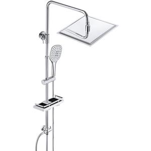 JOHO Colonna Doccia idromassaggio senza Miscelatore con Porta Ogetti Colonna Doccia in Acciaio INOX 304 con Mensola Set Doccia Regolabile in Altezza Doccia Soffione Colonna(25 * 25cm quadrato)