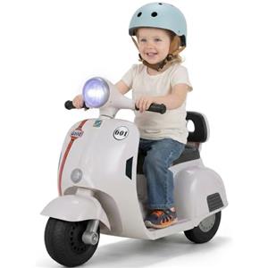 MAMIZO Moto Elettrica per Bambini 6V, Moto Giocattolo Cavalcabile a 3 ruote, Avanti e Indietro, con schienale, Fari, USB, Pedali, Musica, 72x56x37 cm, 2 km/h, max 20 kg, per bambini 3-6 anni, Bianco