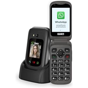 SAIET - Link 4+ Cellulare Smart Senior Per Anziani 4G e Bluetooth -Tasti e Lettere Grandi - Smartphone con Whatsapp e SOS - Nero