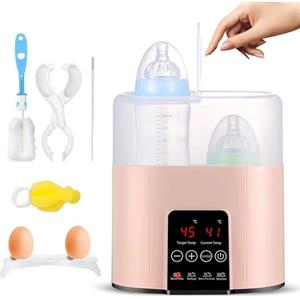 Bizcasa Scaldabiberon, 4 in 1 Sterilizzatore Biberon,Scaldabiberon Multifunzione Sterilizzatore Elettrico per Doppie Bottiglie,Touchscreen Termostato Intelligente con display LCD (Rosa)