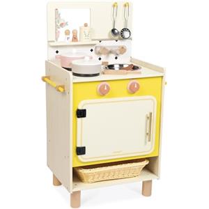 Janod Cucina in Legno Nonna Sole - Forno, Lavello e 11 Accessori Inclusi, Pulsanti Sonori, per Bambini da 2 Anni