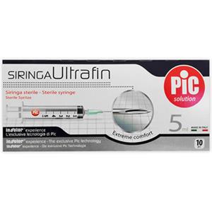 PIC Siringa Ultrafine 5 ml Ago 14 - Confezione da 10 Pezzi, Sterile e Indolore