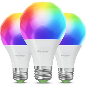 Nanoleaf Matter Essentials 3 Lampadine LED E27 RGBW Smart e Dimmerabile - Luci Led 16M Colori, Matter over Thread, Bluetooth, Funziona con Google Home Apple, Sincronia Musica e Monitor, Casa e Gaming