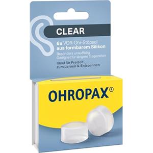 OHROPAX Tappi per le orecchie trasparenti in silicone modellabile, particolarmente discreti, adatti a tutte le orecchie, valore di isolamento acustico SNR 23 dB, per il tempo libero, l'apprendimento o