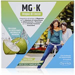 Syrio Integratori Alimentari, Mg-K Acqua di Cocco Integratore di Magnesio per la Riduzione di Stanchezza e Affaticamento e Potassio per la Funzione Muscolare, con Acqua di Cocco, 20 bustine