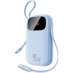 Baseus Powerbank 45W 20000mAh con 2 Cavi USB-C Integrati, Ricarica Rapida Power Bank PD3,0 QC4,0, 3 C 1 A, Caricatore Portatile per iPhone 16/15/14 Pro Max, iPad, Samsung, Blu