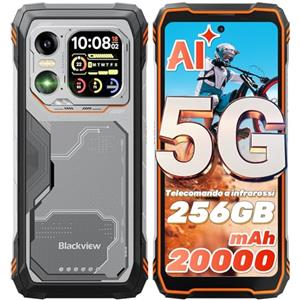Blackview Xplore 1 5G Rugged Smartphone con Doppio Schermo, Batteria 20000mAh Android 15, 36GB+256GB/2TB, Display 6.78" FHD+ 120Hz, 64MP+50MP+20MP con Visione Notturna, NFC/Torcia/Dual SIM/Orange