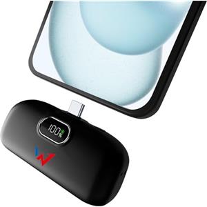 W Powerbank portatile 5000 mAh, extra compatto e leggero, ingresso e uscita USB-C, indicatore di ricarica digitale, Power Delivery 18 W, ricarica rapida, ideale per smartphone e dispositivi mobili