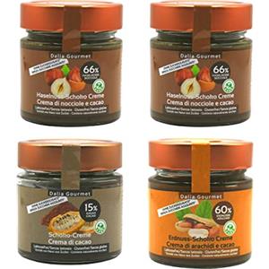 ZeroCal - Dalia Dalia - Crema spalmabile | Senza aggiunta di zuccheri con ERITRITOLO - STEVIA | Vegan | Prodotto artigianale italiano | 4 pezzi da 200 g |Nocciole - Cacao, Crema di Cacao, Arachidi - Cacao