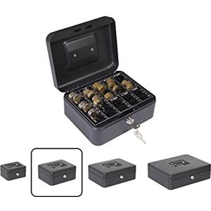 ARREGUI Elegant Cash C9624-EUR Cassetta di sicurezza con chiave per contare e trasportare denaro | Cassetta Portavalori in acciaio con vassoio Portamonete | Cassaforte portatile larghezza 20 cm | Nera