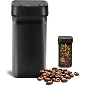 Romon Barattolo Caffè Acciaio Inox 1,2L, 450g Caffè In Grani, Contenitore Sottovuoto Ermetico Per Freschezza Prolungata, Nero
