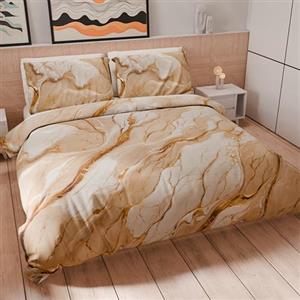 PETTI Artigiani Italiani - Set Copripiumino Una piazza e mezza 200x200 cm (1 Federa 50x80 cm Inclusa), Parure Copripiumino Morbida Microfibra con Stampa Digitale Effetto Marmo Beige - Made in Italy