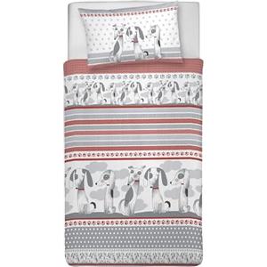 PENSIERI DELICATI Parure Copripiumino Singolo 100% Cotone, Completo di Sacco 155x200cm e 1 Federa 52x82cm, Made in Italy, Copripiumino Lavabile In Lavatrice A 40°, Fantasia Baubau Rosso