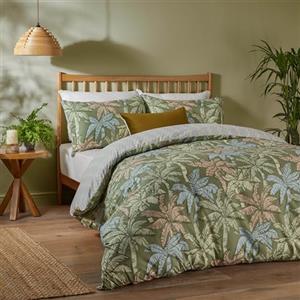 furn. Copripiumino Kentia Duvet Day - Copripiumino reversibile con stampa tropicale a forma di palma e motivo geometrico (verde palma - singolo)