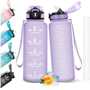 HoneyHolly Borraccia, 1.5L Borracce Acqua, Borraccia Motivazionale con Cannuccia, Water Bottle, A Prova di Perdita, Bottiglia Acqua per Scuola, Palestra, Campeggio, Ciclismo, Yoga