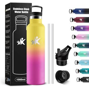 KollyKolla Borraccia Termica 1 litro, Bottiglia d'acqua senza BPA, Borraccia in Acciaio Inossidabile con Cannuccia, a Prova di Perdite, Riutilizzabile, Borracce per Ufficio, Sport, Ciclismo, Lavoro