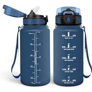 HoneyHolly Borraccia 500Ml, Senza BPA & A Prova di Perdita, Borraccia con Cannuccia, Reutilizables, Scuola Elementare, Cantimplora Motivazionale per Scuola, Palestra, Ufficio, Running