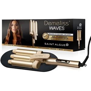 Demeliss WAVES Ferro Arricciacapelli Effetto Wavy Professionale - Rivestimento Ceramica e Tormalina - 10 Temperature Regolabili - Per Tutti i Capelli - Con Tappetino Termoresistente e Pochette