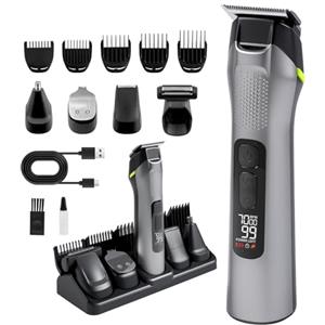 Carehabi 5 in 1 Tagliacapelli Uomo Professionale Regolabarba, Tutto-in-1 Rifinitore Barba Tagliapeli Naso Senza Fili, per Viso, Testa e Corpo, Impermeabile IPX7 Kit Multigroom, Regalo per Uomini