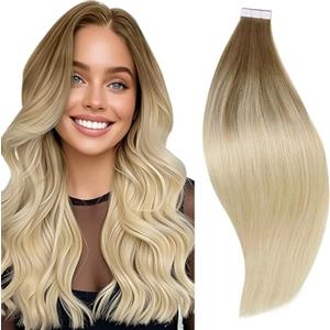 RUNATURE Extension Capelli Veri Biadesivo Balayage Biondo 30cm 20 Pezzi Extension Adesive Lisci Extension Biadesive Invisibile 30g #BA8/60