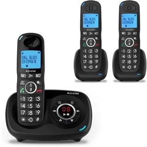 Alcatel XL595 B Voice Trio, telefono senza fili segreteria telefonica con 3 combinatori, grande schermo, audio-boost, funzione blocco chiamate