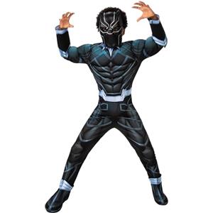 Rubie's Rubies Black Panther Deluxe Costume per bambini, Jumpsuit con petto musculoso, copristivali e maschera, ufficiale Marvel per carnevale, Natale, compleanno, feste e Halloween.