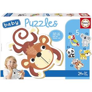 Educa - Baby puzzle Fauna selvatica | Set di 5 puzzle progressivi da 3 a 5 pezzi per imparare con diversi livelli di difficoltà. Raccomandato per 24 mesi (19952)
