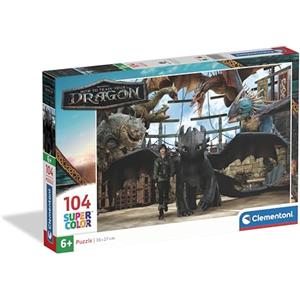 Clementoni - Puzzle per Bambini 104 Pezzi Supercolor, per Bambini 6+ Anni, Illustrazione con Draghi di Dragon Trainer, Idea Regalo, Made in Italy, 38x27 cm, 25079