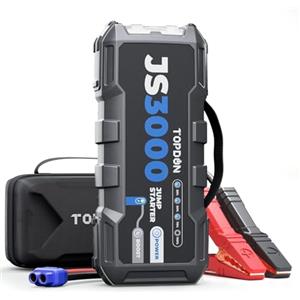 TOPDON Avviatore Emergenza per Auto JS3000, 12V 3000A Avviatore Booster per Fino a 9.0L Gas o 7L Diesel Motori, 24000mAh Caricabatteria per Auto Portatile con Custodia Protettiva in EVA