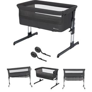 Bebeconfort Calidoo, Culla Neonato Fianco Letto 2 in 1, 0-6 Mesi (0-9 kg), Culla Co-sleeping Reclinabile, 5 Altezze, Ampio Materasso Imbottito, Pannelli a Rete, Lato Facile da Aprire, Tinted Graphite